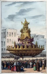 Fest der Santa Rosalia von Palermo (1130-1160), Schutzpatronin von Palermo - Das Fest der Santa Rosalia - (die Schutzpatronin von Palermo in Italien) Il Festino di Santa Rosalia a Palermo in Sicilia - Festa di santa Rosalia - Gravur aus „Usi e Costumi di T