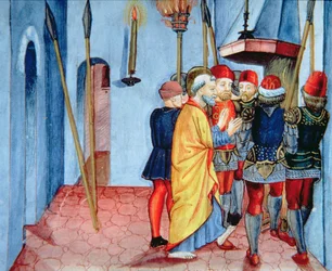 Fol.107v Petrus verleugnet Christus