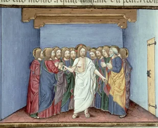 Fol.135v Jesus erscheint den Jüngern, die sich aus Angst vor den Richtern versammelt haben