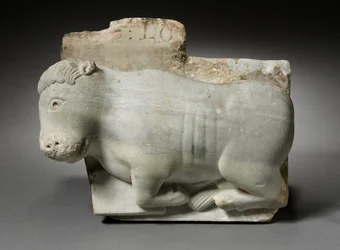 Fragment eines Kapitells mit dem Ochsen des Heiligen Lukas, ca. 1175-1200