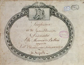 Frontispiz-Detail von "Sinfonia in mi bemolle maggiore: dedicata alla memoria di Bellini" von Gaetano Donizetti (1797-1848)