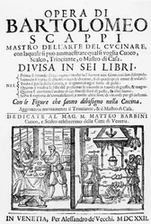 Frontispiz zum Kochbuch von Bartolomeo Scappi, 1622