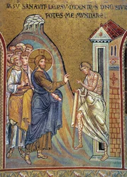 Heilung des Aussätzigen - Mosaik, Monreale, Italien