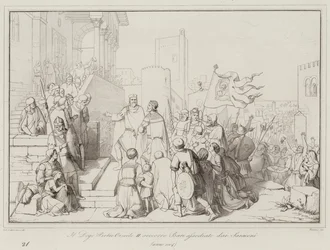 Der Doge Pietro Orseolo II hilft Bari, das von den Sarazenen belagert wird