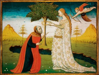 Laura (Laure) de Noves (1308-1348) krönt den Dichter Francesco Petrarca (Petrarque).