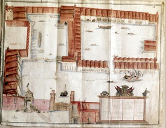 Karte des Arsenals von Venedig im Jahr 1580.