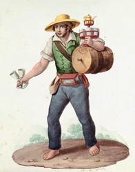 Neapolitanische Kleingewerbe: der Straßenverkäufer von Frischwasser - (Altes Gewerbe: der Wasserverkäufer), 19. Jahrhundert - Neapel, Museo Nazionale di San Martino