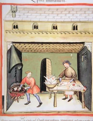 Nova 2644 fol.80r Die Metzger: Leber kochen, aus Tacuinum Sanitatis