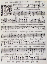 Seite der Partitur von Concerto 5 in „Canzoni alla francese“ von Adriano Banchieri