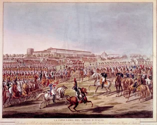 Parade der italienischen Kavallerie des Königreichs Italien. Drucke aus dem frühen 19. Jahrhundert