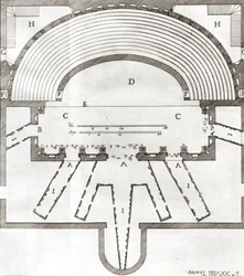 Plan des Teatro Olimpico in Vicenza, entworfen von Andrea Palladio (1508-80), erbaut 1580-85