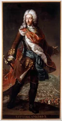 Porträt von Vittorio Amedeo II di Savoia, genannt der Savoyardische Fuchs (1666-1732) (Victor Amadeus II oder Victor-Amadeus), Herzog von Savoyen und König von Sizilien, dann von Sardinien. Gemälde im Schloss A. Racconigi