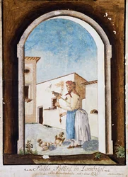 Frau aus der Romagna, Aquarell und Tinte, Italien