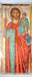 Heiliger Christophorus, anonyme Fresko aus dem 14. Jahrhundert, Varazze, Kapelle des Schlosses Invrea, Italien