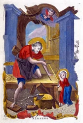 Heiliger Josef als Zimmermann und Jesus, italienisches Bild