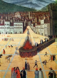 Savonarola wird auf dem Scheiterhaufen verbrannt, Piazza della Signoria, Florenz (Detail)