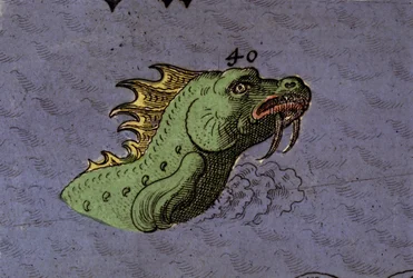 Seemonster: Darstellung einer Seeschlange. Detail einer Karte des Atlas von Urbano Monte
