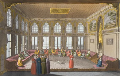 Die Wohnung eines Ministers, Tafel 57 aus Teil III, Band I von „Die Geschichte der Nationen“, gestochen von V. Raineri