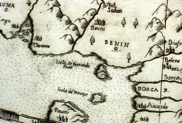 Der Golf von Benin (ehemals Dahomey), Teil des Golfs von Guinea, basierend auf einer Karte von Urbano Monte