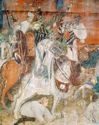 Der Monat Februar, Detail eines Ritters bei einem Turnier, ca. 1400