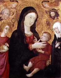 Jungfrau und Kind mit S. Bernadino, Sigismund, Klara und Crescentius, 2. Hälfte des 15. Jahrhunderts