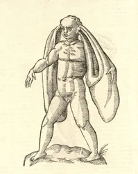 Illustration von Homo Fanesius auritus aus Aldrovandis Geschichte der Monster, 1642