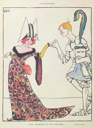 Mistinguett (1875-1956) und ihr Chevalier, Karikatur aus 