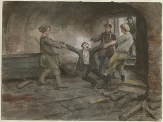 Mann wird festgehalten und hingerichtet aus der Aquarellserie Russische Revolution