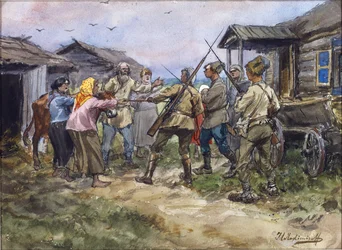 Beschlagnahme von Vieh für die Rote Armee in einem Dorf in der Nähe von Luga
