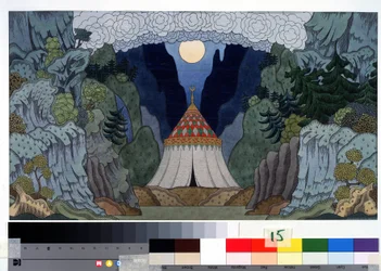 Vorbereitender Bühnenbildentwurf für die Oper "Der goldene Hahn" von Nicolas (Nikolai) Rimski-Korsakow (Rimski-Korsakow) (1844-1908)