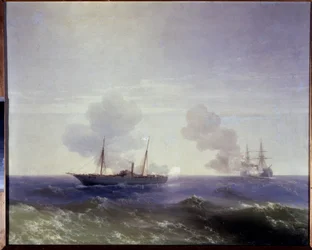 Russisch-Türkischer Krieg von 1877-1878: Die Seeschlacht zwischen dem russischen Kreuzer Vesta und dem türkischen Panzerschiff Fethi Bulend im Schwarzen Meer, 11. Juli 1877