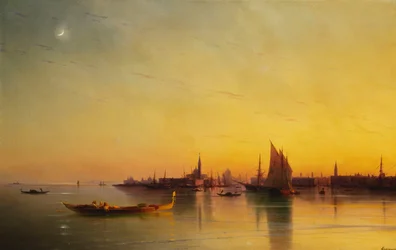 Venedig von der Lagune bei Sonnenuntergang