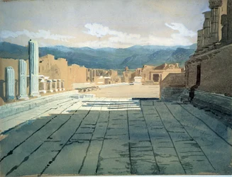 Pompeji (Italien). Ansichten des Forums der römischen Ruinen in der Bucht von Neapel, vor dem Vesuv. Werk von Ivan Nikolayevich Kramskoi (1837-1887), Aquarell auf Papier