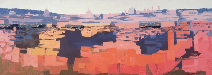Rom, Blick von der Spanischen Akademie auf den Gianicolo, Sonnenuntergang, 1968