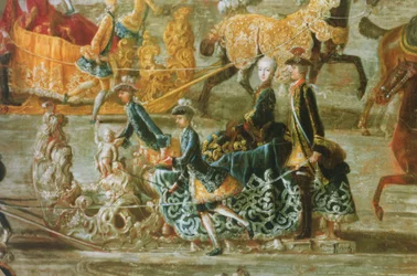 Die kaiserliche Schlittenfahrt anlässlich der Hochzeit von Kaiser Joseph II. von Österreich mit seiner zweiten Frau Maria Josepha von Bayern: Detail eines Schlittens