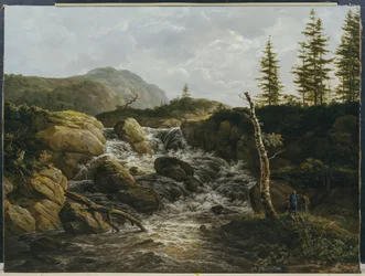 Gebirgslandschaft mit Wasserfall, Norwegen