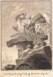 Neid bei Äolus, der auf einem Felsen sitzt