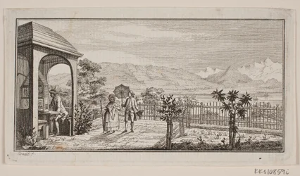 Eine Gartenterrasse in Genthod mit einem spazierenden Paar