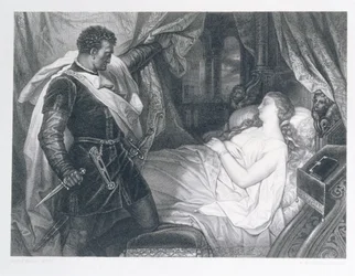 Othello und Desdemona, graviert von Eduard Buchel (1835-1903)
