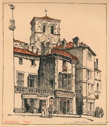 Der Place du Murier mit dem Turm der Kirche St. Andre in Angouleme, Frankreich