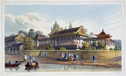 Sommerpalast des Kaisers, gegenüber der Stadt Tien-Sing, China, 1817