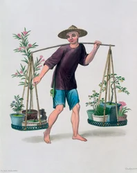 Ein Träger mit Obstbäumen und Blumen, China, 1800