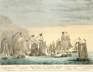 Schlacht am Eriesee. Perry siegreich, Schlussszene der Aktion aus Army and Navy Magazine, veröffentlicht 1840