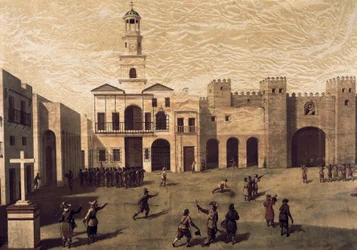 Ansicht des San Juan de Dios Platzes und des Rathauses von Cádiz, 1596