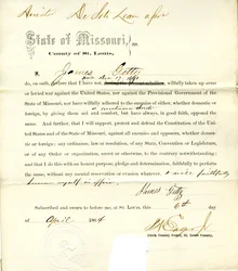 Treueeid von James Getty aus Missouri, County of St. Louis
