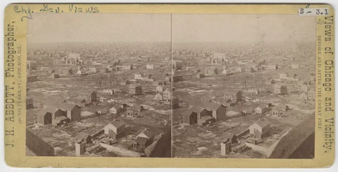 Stereofotografie des Blicks nach Nordwesten vom Wasserturm nach dem Brand von Chicago 1871, 1871