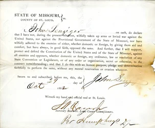 Treueeid von John Leuziger aus Missouri, County of St. Louis