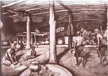 In einem Kaffir-Kraal, aus MacMillan-Schulpostern, ca. 1950-60er
