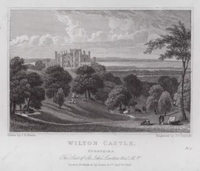 Wilton Castle, Yorkshire, der Sitz von Sir John Lowther (Gravur)