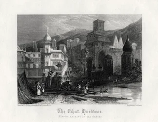Das Ghat, Hurdwar, Hindus baden im Ganges, 19. Jahrhundert